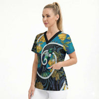 New Zealand Tui Bird Scrub Top Maori Koru With Kowhai Flowers LT05 - Polynesian Pride