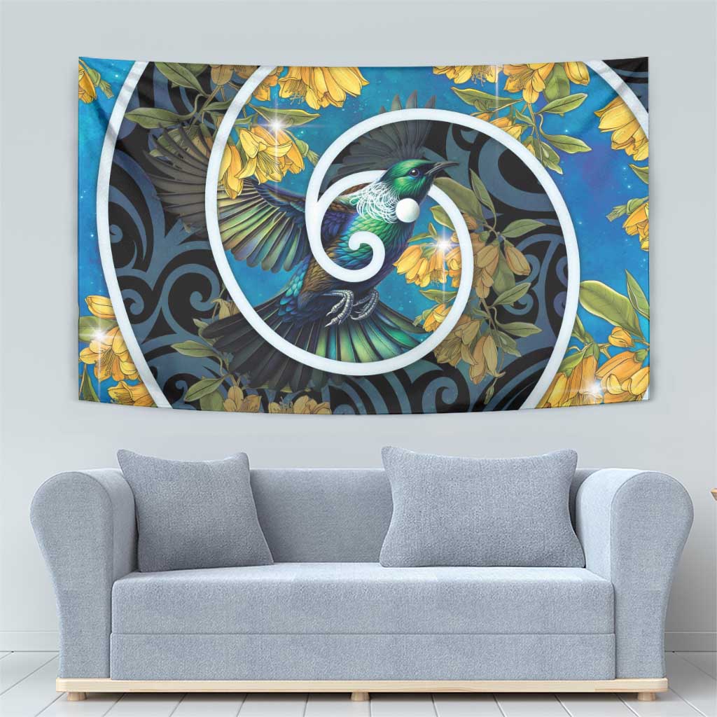 New Zealand Tui Bird Tapestry Maori Koru With Kowhai Flowers LT05 - Polynesian Pride