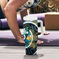 New Zealand Tui Bird Tumbler With Handle Maori Koru With Kowhai Flowers
