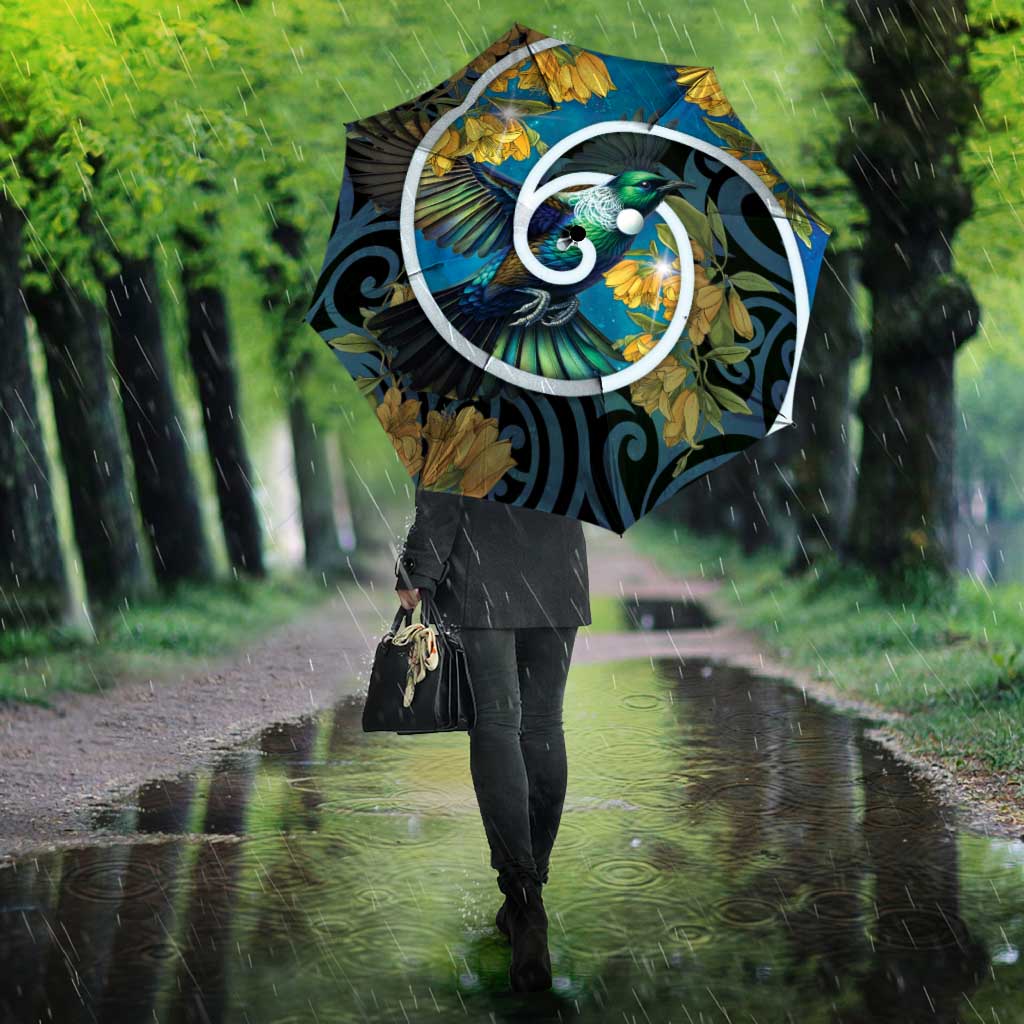 New Zealand Tui Bird Umbrella Maori Koru With Kowhai Flowers LT05 - Polynesian Pride