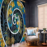 New Zealand Tui Bird Window Curtain Maori Koru With Kowhai Flowers LT05 - Polynesian Pride