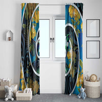 New Zealand Tui Bird Window Curtain Maori Koru With Kowhai Flowers LT05 - Polynesian Pride
