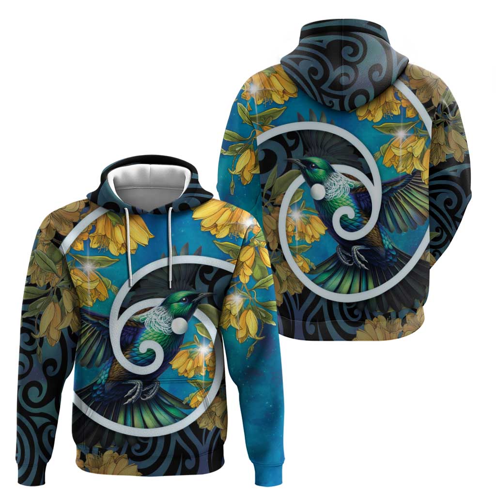 New Zealand Tui Bird Zip Hoodie Maori Koru With Kowhai Flowers LT05 - Polynesian Pride