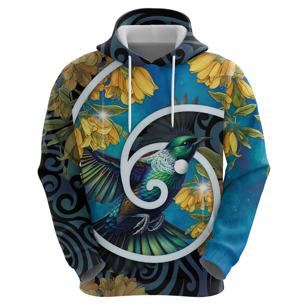 New Zealand Tui Bird Zip Hoodie Maori Koru With Kowhai Flowers LT05 - Polynesian Pride