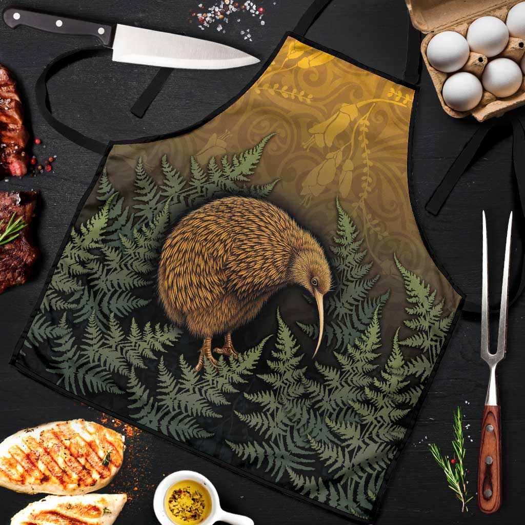 New Zealand Kiwi Bird Apron Silver Fern Mix Maori Pattern LT05 Brown - Polynesian Pride