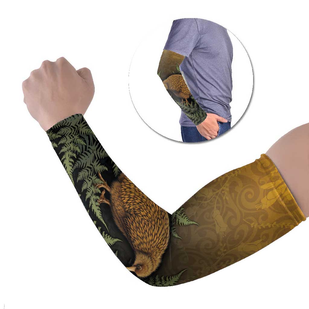 New Zealand Kiwi Bird Arm Sleeves Silver Fern Mix Maori Pattern LT05 Set of 2 Brown - Polynesian Pride