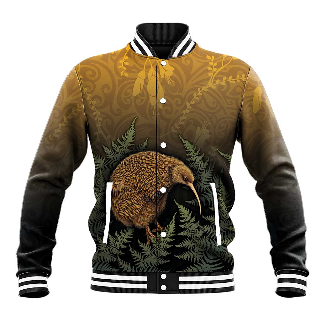 New Zealand Kiwi Bird Baseball Jacket Silver Fern Mix Maori Pattern LT05 Unisex Brown - Polynesian Pride