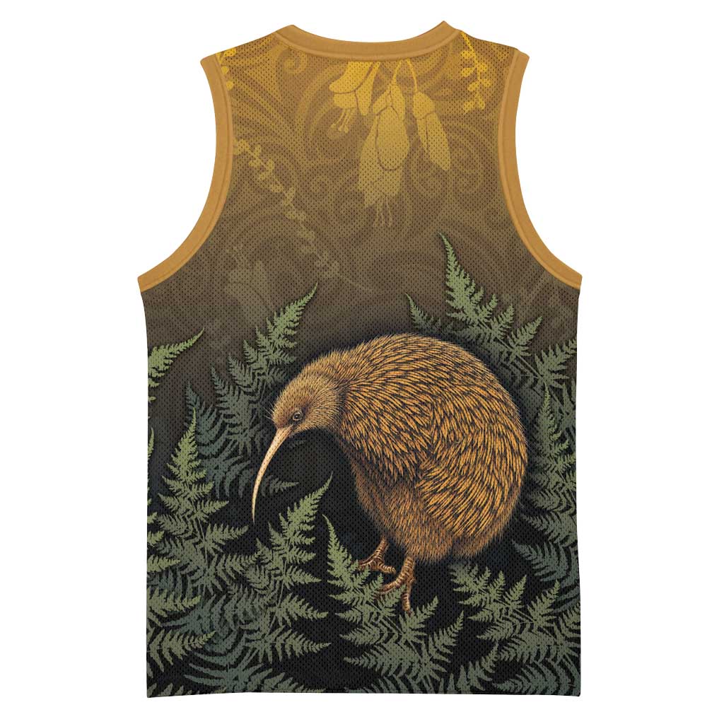 New Zealand Kiwi Bird Basketball Jersey Silver Fern Mix Maori Pattern LT05 - Polynesian Pride