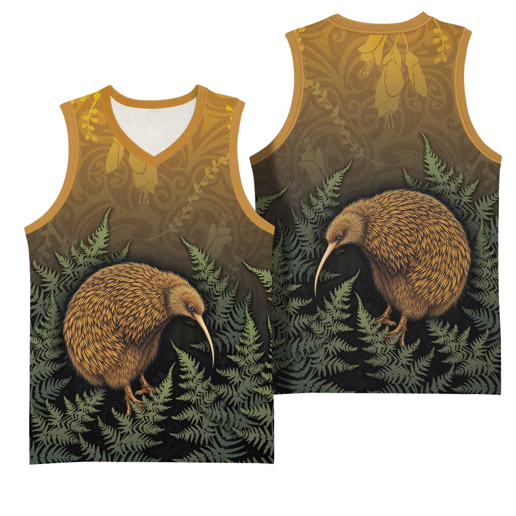 New Zealand Kiwi Bird Basketball Jersey Silver Fern Mix Maori Pattern LT05 - Polynesian Pride
