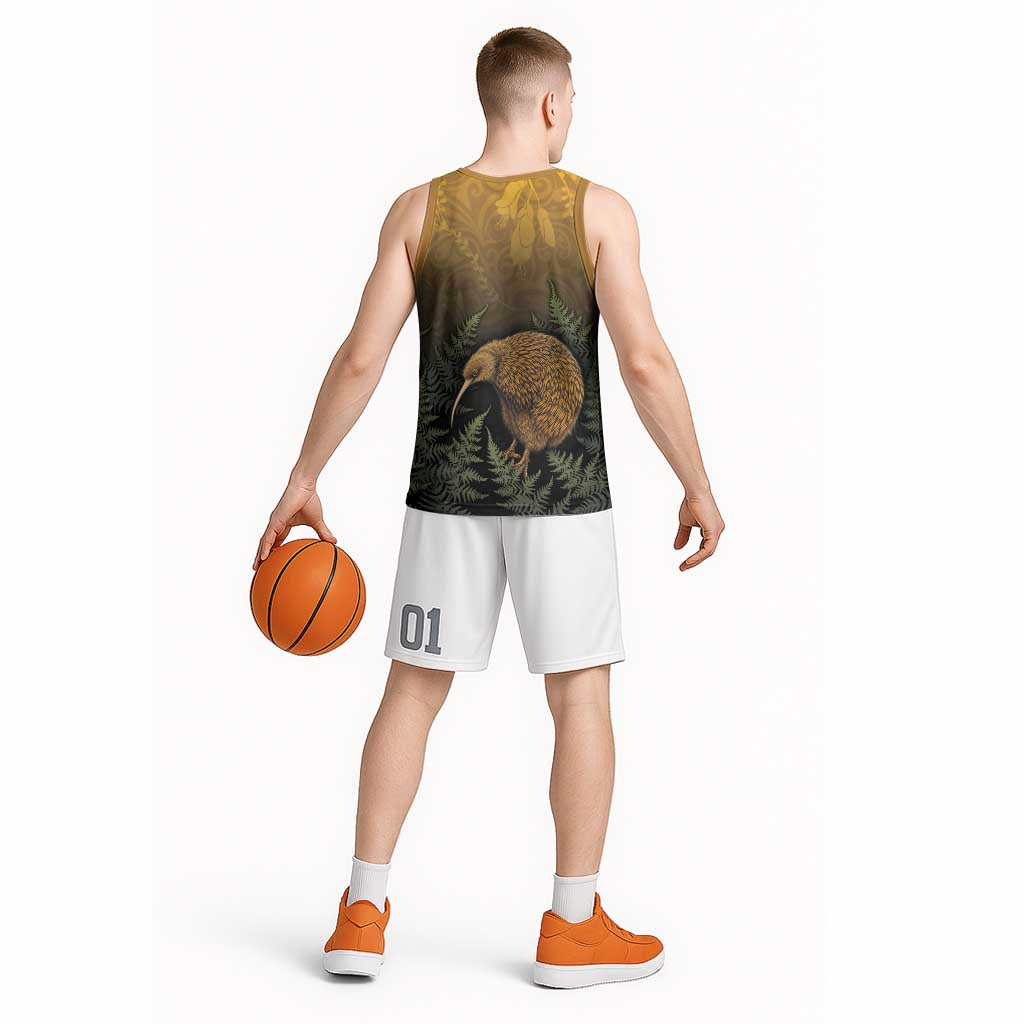 New Zealand Kiwi Bird Basketball Jersey Silver Fern Mix Maori Pattern LT05 - Polynesian Pride