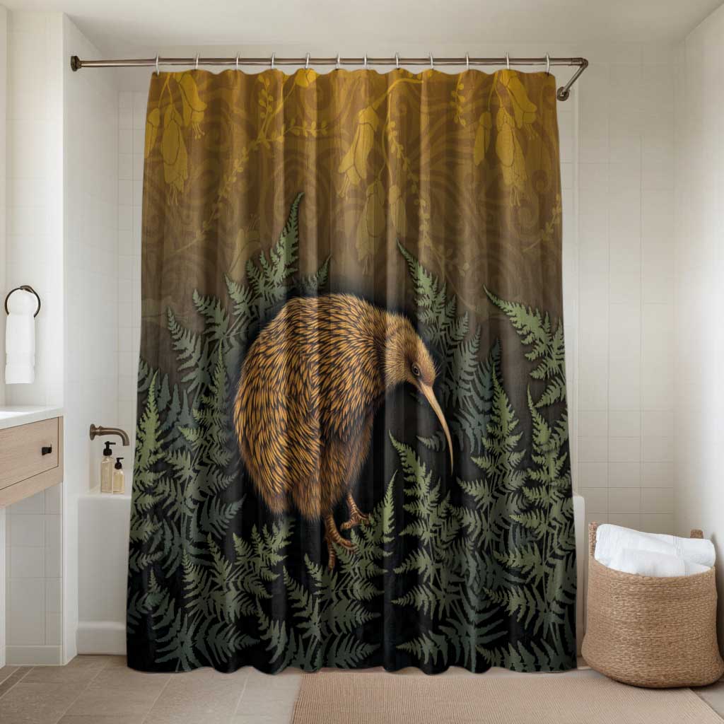New Zealand Kiwi Bird Bathroom Set Silver Fern Mix Maori Pattern LT05 Shower Curtain Only Brown - Polynesian Pride