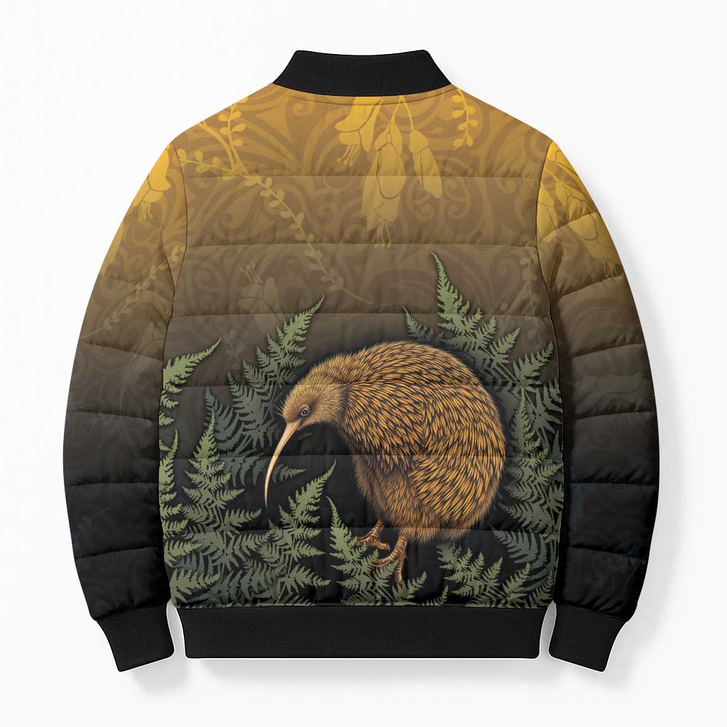 New Zealand Kiwi Bird Bomber Puffer Jacket Silver Fern Mix Maori Pattern LT05 - Polynesian Pride