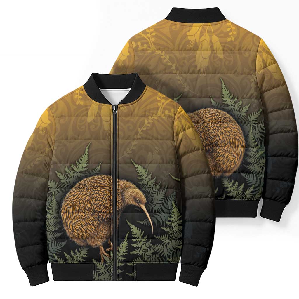 New Zealand Kiwi Bird Bomber Puffer Jacket Silver Fern Mix Maori Pattern LT05 - Polynesian Pride