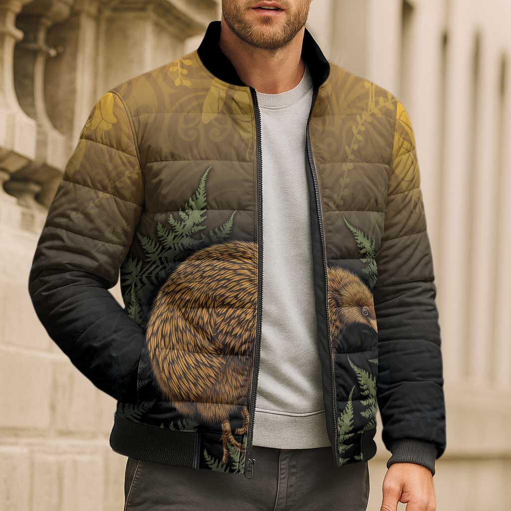 New Zealand Kiwi Bird Bomber Puffer Jacket Silver Fern Mix Maori Pattern LT05 - Polynesian Pride