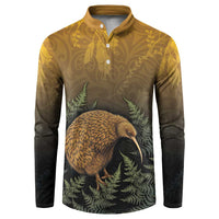 New Zealand Kiwi Bird Button Sweatshirt Silver Fern Mix Maori Pattern LT05 Brown - Polynesian Pride