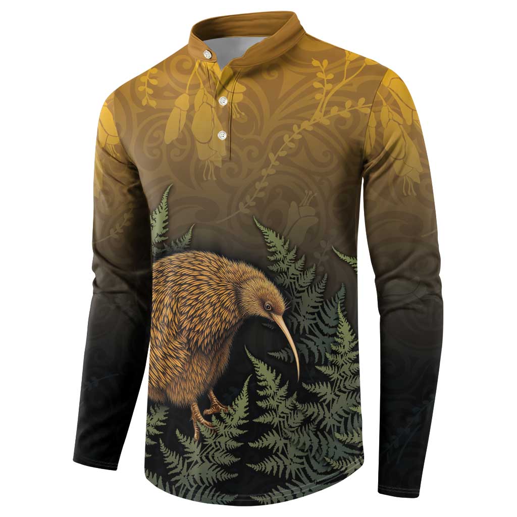 New Zealand Kiwi Bird Button Sweatshirt Silver Fern Mix Maori Pattern LT05 - Polynesian Pride