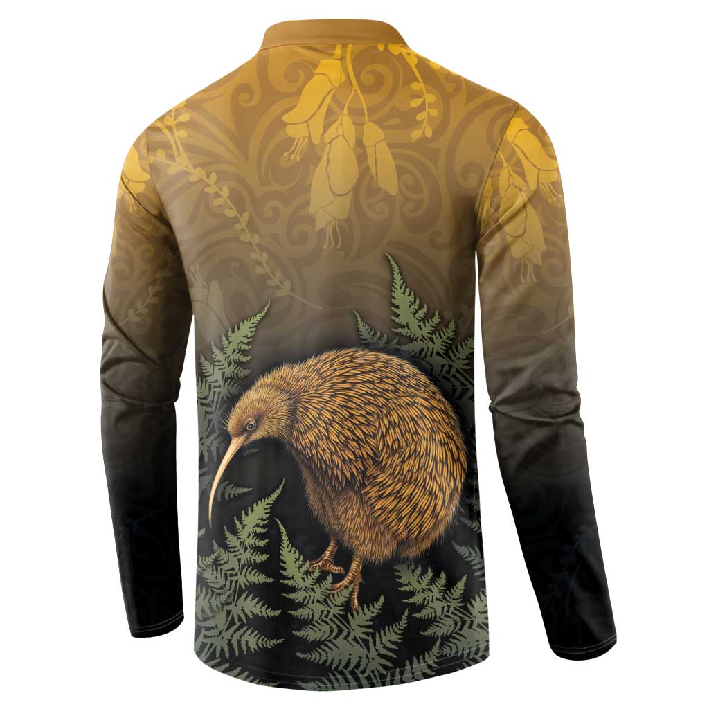 New Zealand Kiwi Bird Button Sweatshirt Silver Fern Mix Maori Pattern LT05 - Polynesian Pride