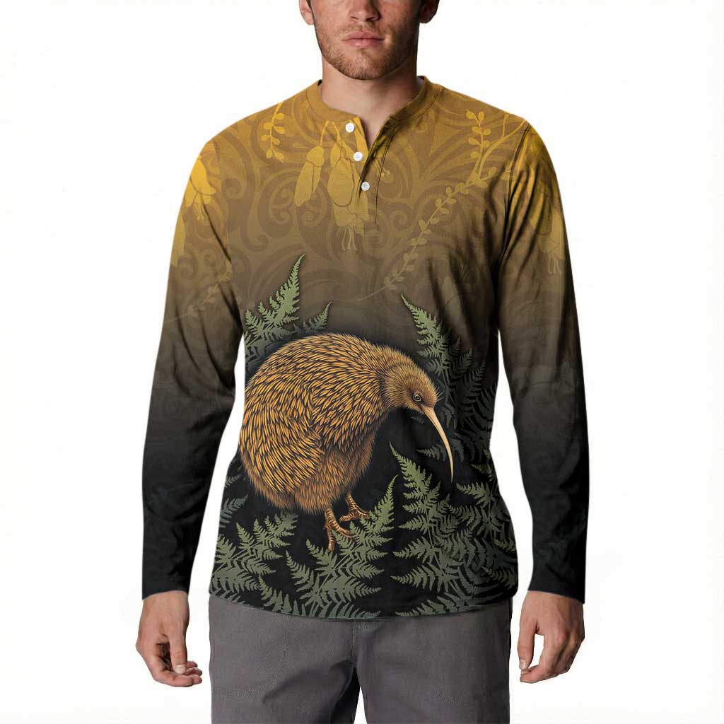 New Zealand Kiwi Bird Button Sweatshirt Silver Fern Mix Maori Pattern LT05 - Polynesian Pride