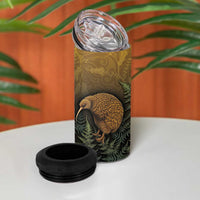 New Zealand Kiwi Bird 4 in 1 Can Cooler Tumbler Silver Fern Mix Maori Pattern LT05 - Polynesian Pride