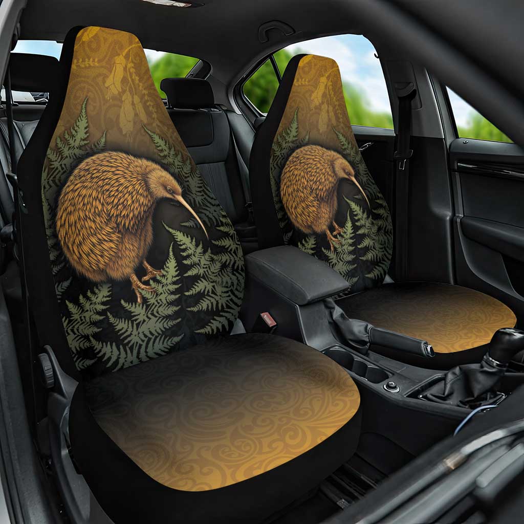 New Zealand Kiwi Bird Car Seat Cover Silver Fern Mix Maori Pattern LT05 One Size Brown - Polynesian Pride