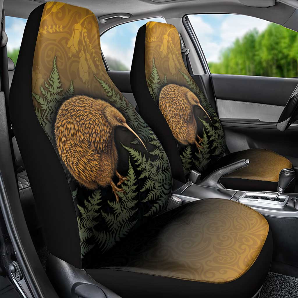 New Zealand Kiwi Bird Car Seat Cover Silver Fern Mix Maori Pattern LT05 - Polynesian Pride