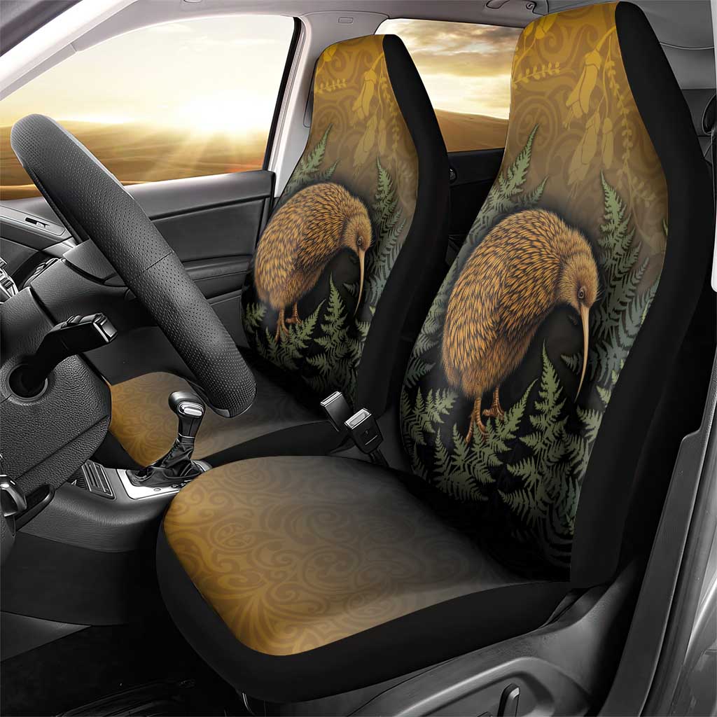 New Zealand Kiwi Bird Car Seat Cover Silver Fern Mix Maori Pattern LT05 - Polynesian Pride