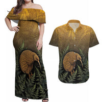 New Zealand Kiwi Bird Couples Matching Off Shoulder Maxi Dress and Hawaiian Shirt Silver Fern Mix Maori Pattern