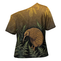New Zealand Kiwi Bird Cross Shoulder Shirt Silver Fern Mix Maori Pattern LT05 - Polynesian Pride