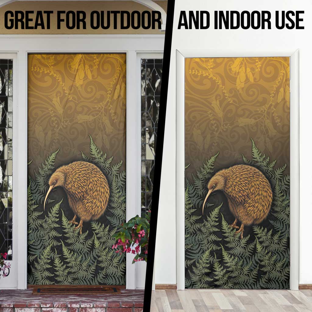New Zealand Kiwi Bird Door Cover Silver Fern Mix Maori Pattern LT05 - Polynesian Pride