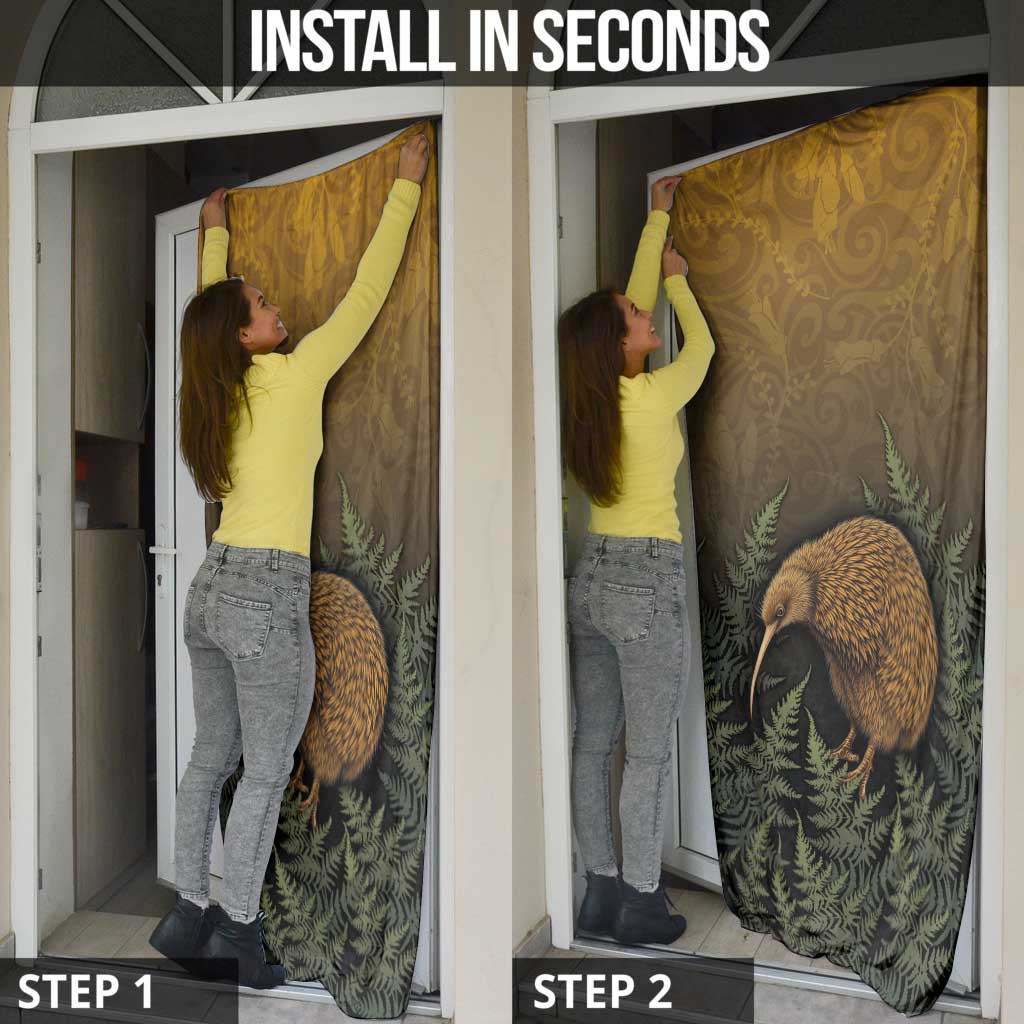 New Zealand Kiwi Bird Door Cover Silver Fern Mix Maori Pattern LT05 - Polynesian Pride