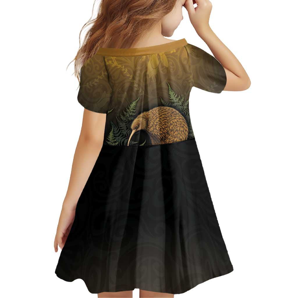 New Zealand Kiwi Bird Family Matching Long Sleeve Bodycon Dress and Hawaiian Shirt Silver Fern Mix Maori Pattern