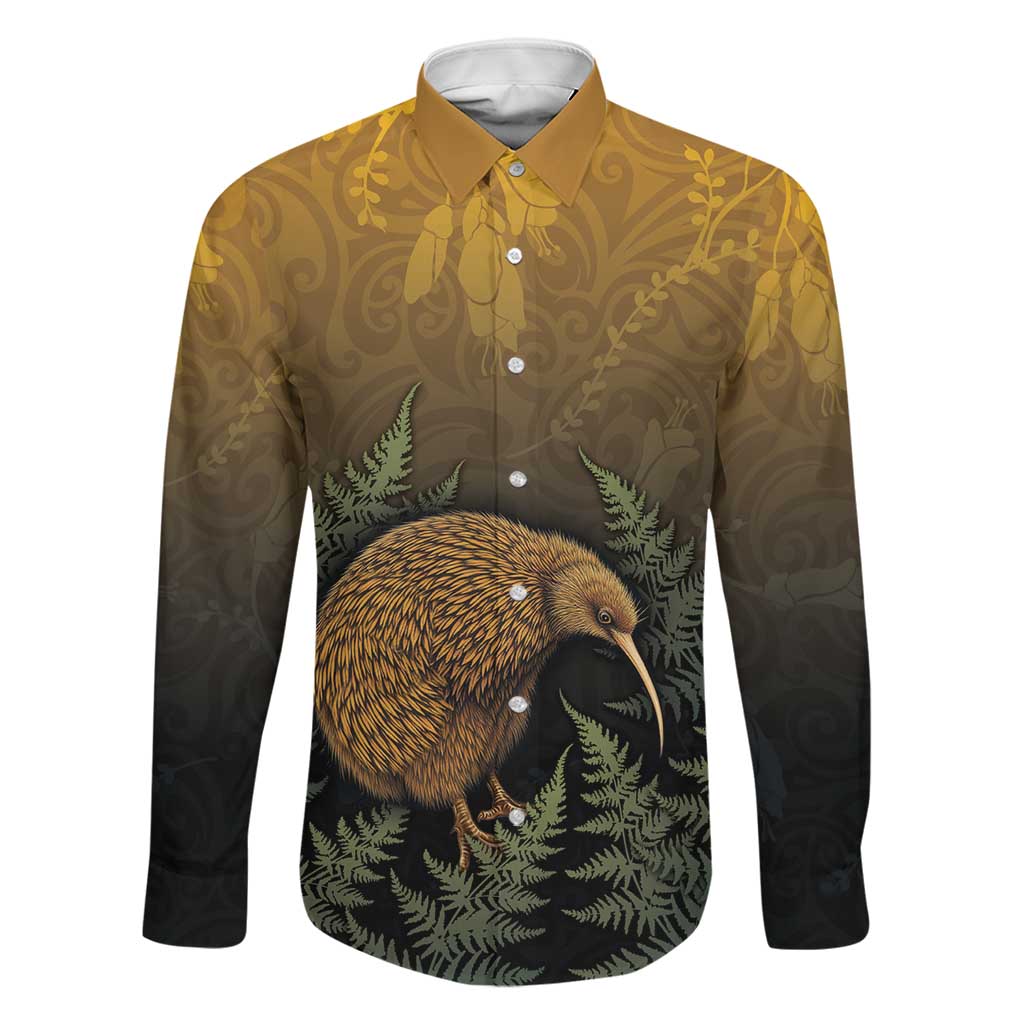 New Zealand Kiwi Bird Family Matching Long Sleeve Bodycon Dress and Hawaiian Shirt Silver Fern Mix Maori Pattern