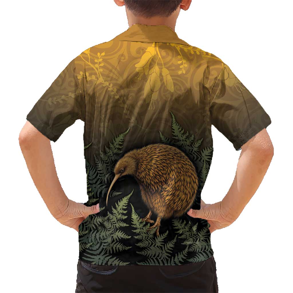 New Zealand Kiwi Bird Family Matching Off The Shoulder Long Sleeve Dress and Hawaiian Shirt Silver Fern Mix Maori Pattern