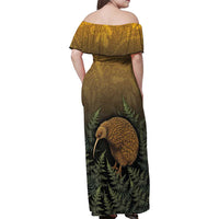 New Zealand Kiwi Bird Family Matching Off Shoulder Maxi Dress and Hawaiian Shirt Silver Fern Mix Maori Pattern
