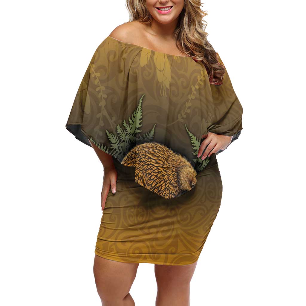 New Zealand Kiwi Bird Family Matching Off Shoulder Short Dress and Hawaiian Shirt Silver Fern Mix Maori Pattern