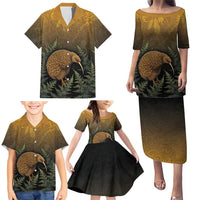 New Zealand Kiwi Bird Family Matching Puletasi and Hawaiian Shirt Silver Fern Mix Maori Pattern