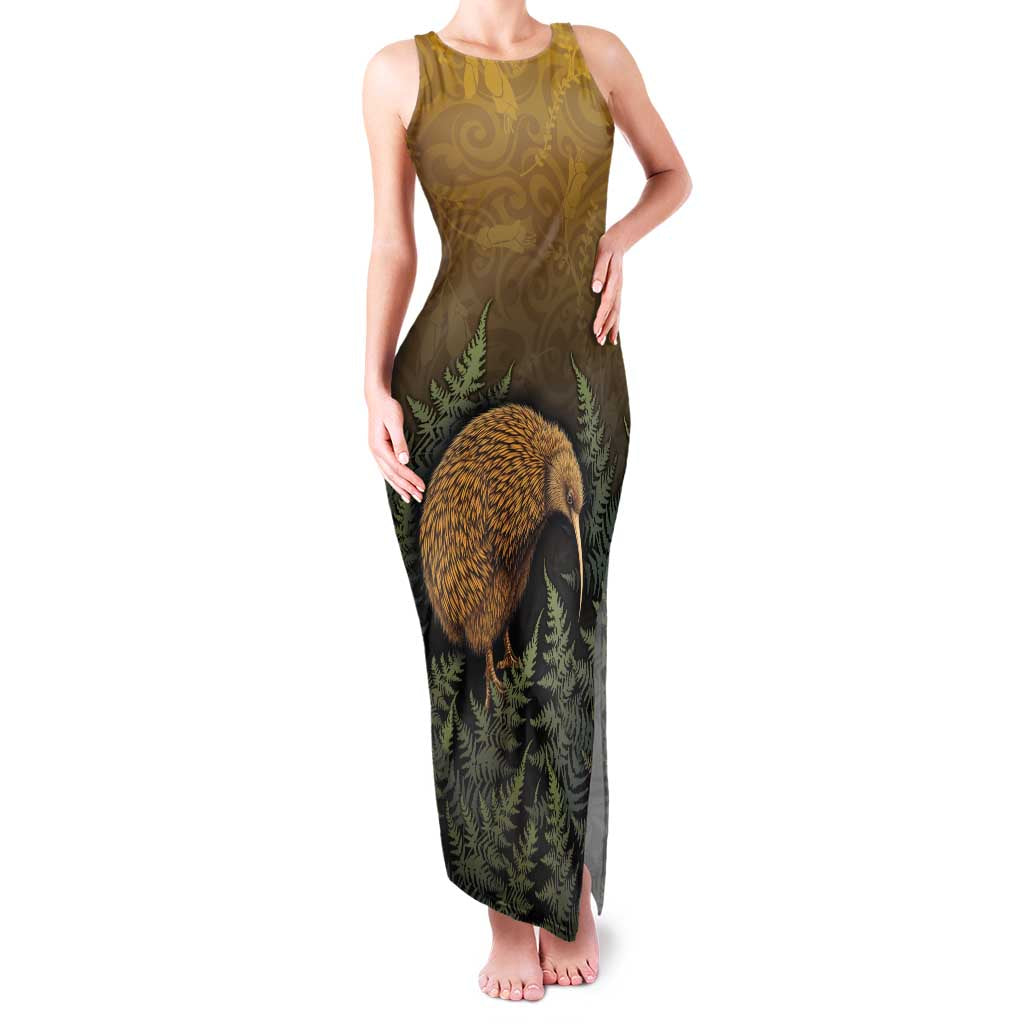 New Zealand Kiwi Bird Family Matching Tank Maxi Dress and Hawaiian Shirt Silver Fern Mix Maori Pattern