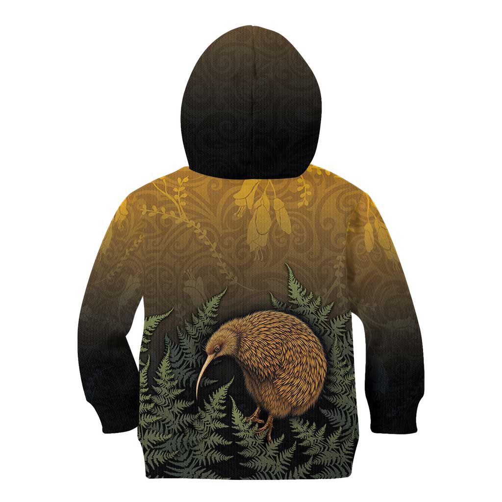 New Zealand Kiwi Bird Kid Hoodie Silver Fern Mix Maori Pattern LT05 - Polynesian Pride