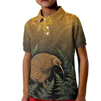 New Zealand Kiwi Bird Kid Polo Shirt Silver Fern Mix Maori Pattern LT05 Kid Brown - Polynesian Pride