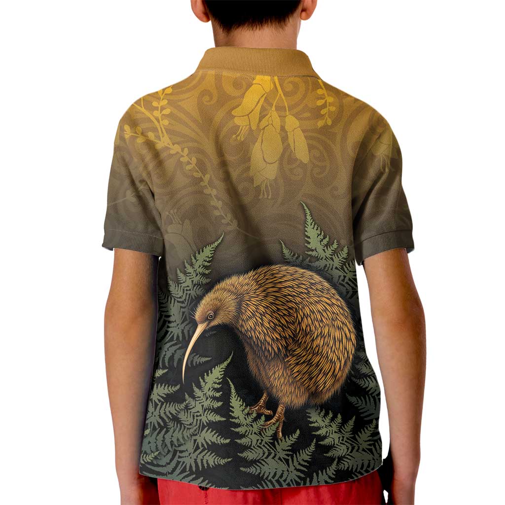 New Zealand Kiwi Bird Kid Polo Shirt Silver Fern Mix Maori Pattern LT05 - Polynesian Pride