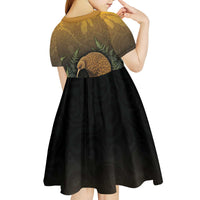 New Zealand Kiwi Bird Kid Short Sleeve Dress Silver Fern Mix Maori Pattern LT05 - Polynesian Pride