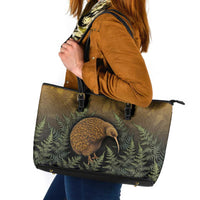 New Zealand Kiwi Bird Leather Tote Bag Silver Fern Mix Maori Pattern LT05 Brown - Polynesian Pride
