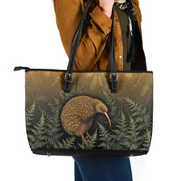 New Zealand Kiwi Bird Leather Tote Bag Silver Fern Mix Maori Pattern LT05 - Polynesian Pride