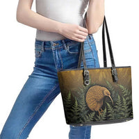 New Zealand Kiwi Bird Leather Tote Bag Silver Fern Mix Maori Pattern LT05 - Polynesian Pride