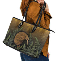 New Zealand Kiwi Bird Leather Tote Bag Silver Fern Mix Maori Pattern LT05 - Polynesian Pride