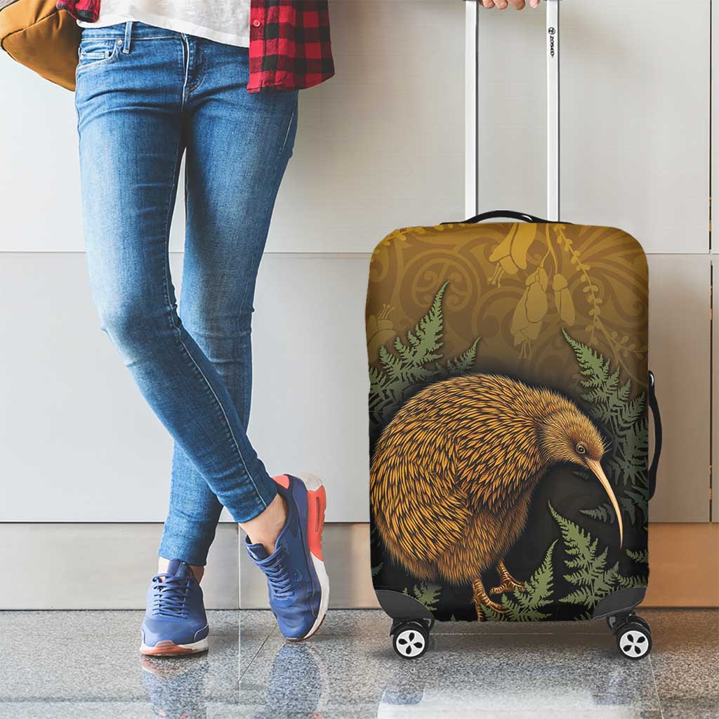 New Zealand Kiwi Bird Luggage Cover Silver Fern Mix Maori Pattern