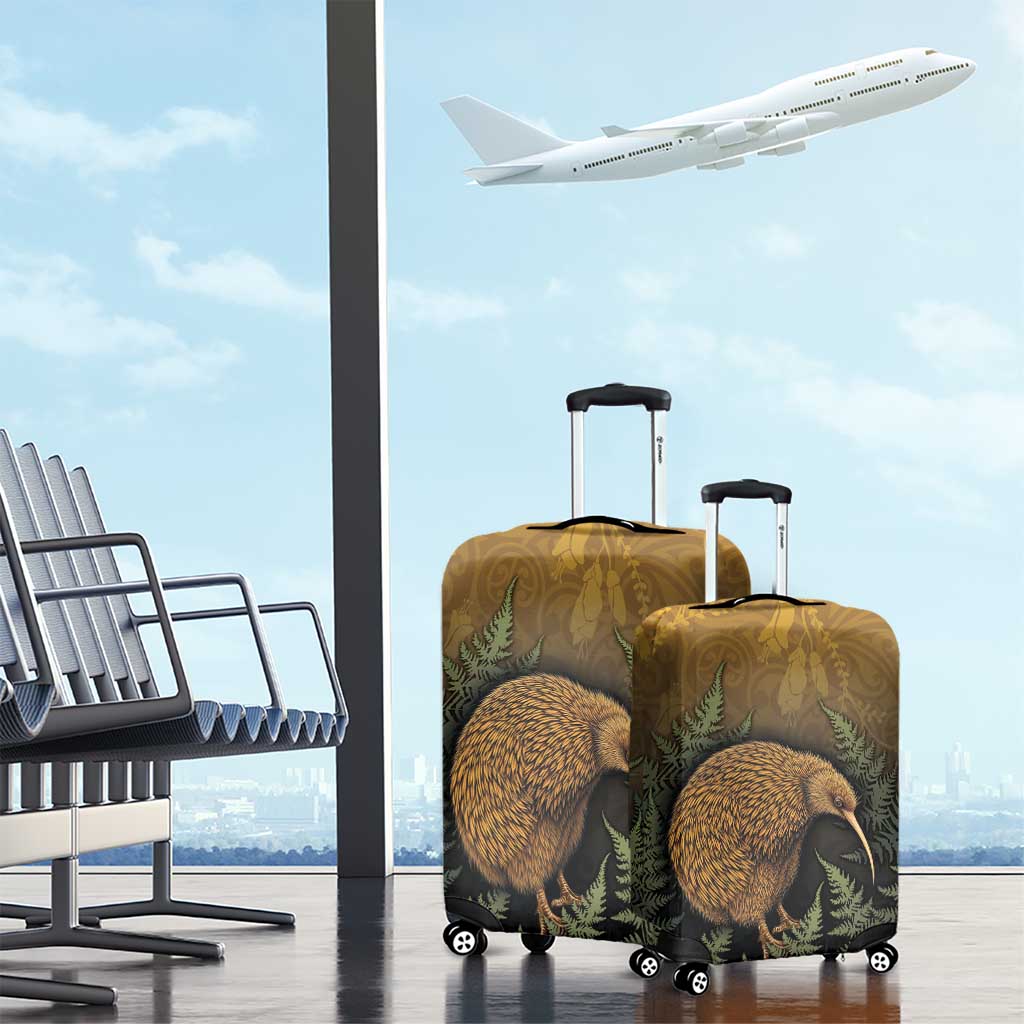 New Zealand Kiwi Bird Luggage Cover Silver Fern Mix Maori Pattern