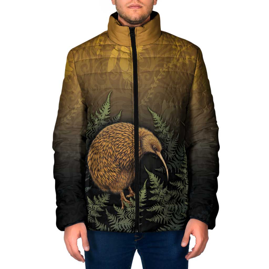 New Zealand Kiwi Bird Padded Jacket Silver Fern Mix Maori Pattern LT05 Men Brown - Polynesian Pride