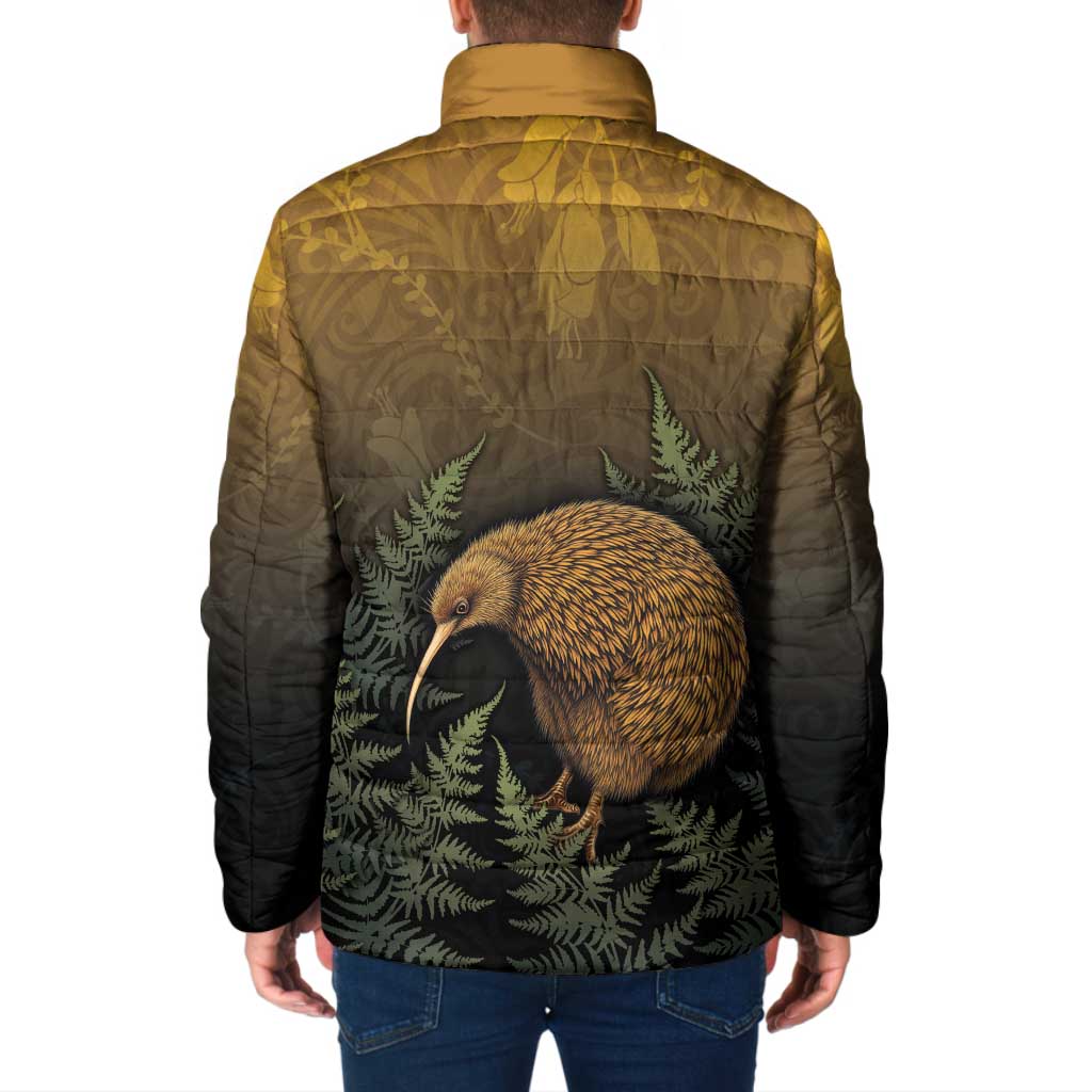 New Zealand Kiwi Bird Padded Jacket Silver Fern Mix Maori Pattern LT05 - Polynesian Pride