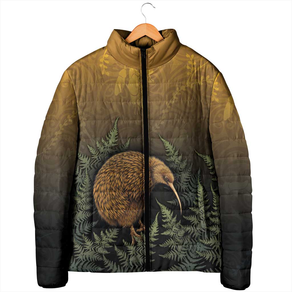 New Zealand Kiwi Bird Padded Jacket Silver Fern Mix Maori Pattern LT05 - Polynesian Pride